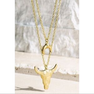 Gold Colored Bull Head And Horn Necklace